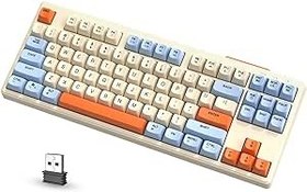 Resim ATTACK SHARK FREEWOLF M87%80 Kablosuz Oyun Klavyesi, 87 Tuş TKL RGB Mekanik Duygu SA PBT Klavye Bluetooth /2.4Ghz Çift Mod, Mac/Win için 4000 mAH Pil, Sessiz Ofis/Oyun - Kremsi Mavi 