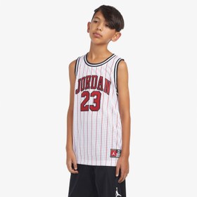 Resim Jordan Grade School 23 Jersey Çocuk Beyaz Basketbol Forması 