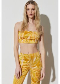 Resim Regular Fit Normal Kesim %100 Pamuk Askılı Sarı Crop Bluz 