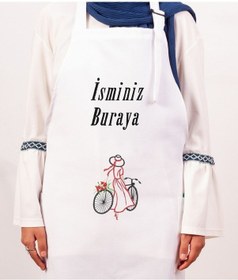 Resim Mutfak Önlüğü Kişiye Ve İsme Özel Nakışlı Mutfak Önlüğü Bisiklet Farklı Renkler Beyaz 