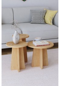 Resim Obi Atölye Mantar İskandinav Stili Zigon Sehpa 3'lü Safir Meşe 