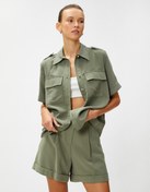 Resim Kısa Kollu Gömlek Apolet Detaylı Modal Karışımlı 