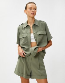 Resim Kısa Kollu Gömlek Apolet Detaylı Modal Karışımlı 