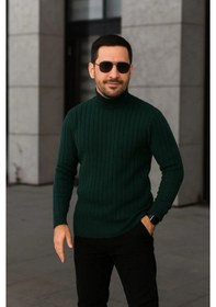 Resim Efnaz Style Erkek Fitilli Triko Kazak 3lü Set Bej Haki Siyah Regular Balıkcı Yaka Tam Boğazlı Triko Seti Modeli Kazak Çok Renkli 
