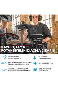 Resim GARENTAS Elektronik Davul Seti, Sessiz Mesh Pedler, 10 İnç Çift Bölgeli Trampet ve Bluetooth 