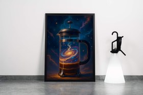 Resim Evreni Demleyen Kozmik French Press ve Sarmal Galaksi Kahvesi Konsept Sanatı Kanvas Tablo - Standart Kanvas Tablo / 60x90 cm 