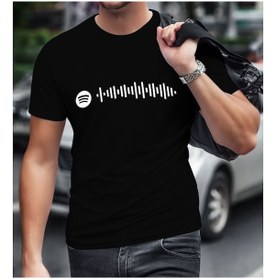 Resim Kişiye Özel Spotify Barkodlu Erkek Siyah Tişört-1 