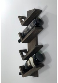 Resim Ahşap Şaraplık, Doğal Ahşap 4'lü Dekoratif Şaraplık, Ceviz 