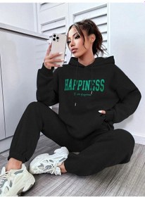 Resim Siyah Happıness Kadın Eşofman Takımı - Baskılı Oversize Siyah 