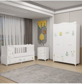 Resim Melina Bebek Odası Yıldız 4 Kapaklı Ve Şifonyer- Ayıcık Beyaz 