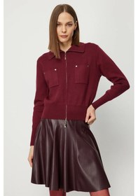 Resim On Kadın Cep Detaylı Fermuarlı Triko Hırka 69904 Bordo Bordo 