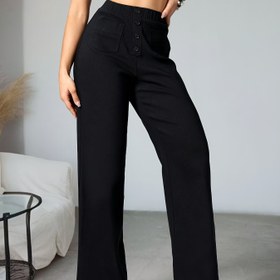 Resim Kadınlar İçin Düz Paça Pantolon - Esnek Bel ve Düğme Kapama - Tek Renk Pantolon, Kemer Tasarımı, Cepli - Makinede Yıkanabilir Günlük ve Ofis Kıyafeti - İlkbahar Yaz Sonbahar İçin Uzun Pantolon (Kemer Dahil Değil) - Yıl Boyu Stil 