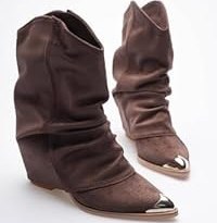 Resim Mubiano Kadın Süet Bot Körüklü Çekme Platin Detaylı Western Siyah Milora 