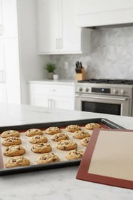 Resim Kitchen Design Lab Yanmaz Yapışmaz Yıkanabilir Pişirme Matı ve Kırmızı Silikon Yanmaz Mutfak Fırın Eldiveni 