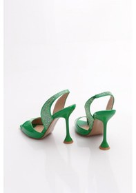 Resim Dgn 02-23y Kadin Silver Taşli Kadeh Topuklu Ayakkabi Yeşil Rugan 