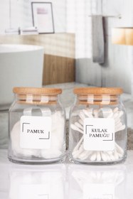 Resim Lizzy Ahşap Vakumlu Bambu Kapaklı Kulak Pamuğu Ve Pamuk Kavanozu Cam 2 Li Set 