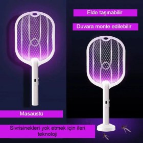 Resim Esranın Dünyası Elektrikli Sivrisinek Kovucu USB Şarjlı 3000V 3 Katmanlı Güvenli Izgara Taşınabilir Böcek Öldürücü 
