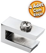 Resim Badem10 Cam Tutucu Ahşap Raf Tutucu Cam Etejeri Metal U Tipi Krom Metal Vidalı (4 Adet) 