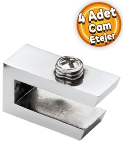 Resim Badem10 Cam Tutucu Ahşap Raf Tutucu Cam Etejeri Metal U Tipi Krom Metal Vidalı (4 Adet) 