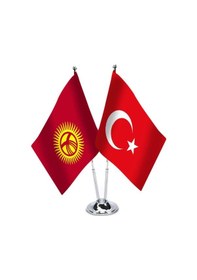 Resim Kırgızistan - Türkiye - İkili Saten Masa Bayrağı 1 