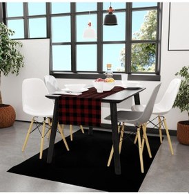 Resim Kırmızı-siyah Kare Runner 140x45cm Ince Keten, Uluslararası Yıkama Ve Solmama Sertifikası Çok Renkli 