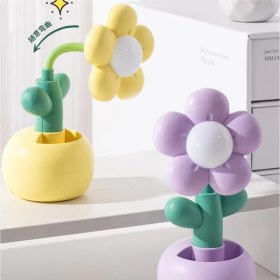 Resim USB Şarjlı Çiçek Tasarımlı LED Masa Lambası – Kalemlikli Gece Lambası-Mor 