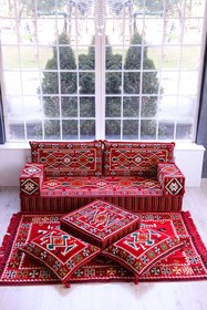 Resim BAKIRÖZÜ HOME Şark Köşesi Takımı Konsepti Kırmızı Anadolu Modeli 9 Parça (20 CM MİNDER KALINLIĞI) 