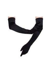 Resim Saten Likrali Uzun Parmaklı Eldiven 58 Cm-dans & Opera Eldiveni Siyah 