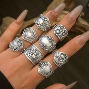 Resim 8 adet Vintage Elegant Oymalı Açık Halka Seti, Hip Hop Cowboy Ağır Metal Cool Charm Halkaları, Alaşım, Parti, Müzik Festivali, Tüm Mevsimler için. Kpop Tarzı Takı. 