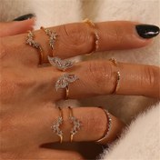 Resim 8 adet Yeni Moda Bohem Metal İnci Kelebek Açık Halka Birlikte Halka Seti Kadınlar için Günlük Giyim 
