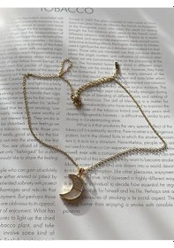 Resim Zirkon Taşlı Sedefli Yarım Ay Çelik Kararmaz Gold Kolye Altın 