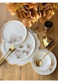 Resim Yemek Takımı Modern Ginkgo 24 Parça 6 Kişilik Renkli 