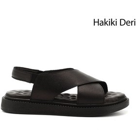 Resim Gönderi R Siyah Çapraz Bantlı Dolgu Taban Hakiki Deri Comfort Sandalet Siyah 