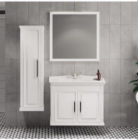 Resim Denko Albatros 80 Cm Mdf Beyaz Banyo Dolabı Takımı + Boy Dolabı Beyaz 