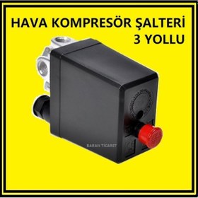 Resim Kompresör Şalter Otomatiği 3 Yollu 220 Vac Ayarlı Basınç Şalteri N11.137 