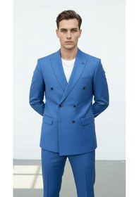 Resim Plus Scorpion Gold Düğmeli Kruvaze Erkek Blazer Ceket Premium Kumaş, Slim Fit Şıklık Bebe Mavisi 