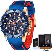 Resim Hanyang Gül Altın Mavi Saatler Erkek Lıge Üst Marka Su Geçirmez Saat Erkek Silikon Kayış Spor Quartz Saat Erkekler Için Büyük Arama Kronograf Kol Saati 2021 (Yurt Dışından) 