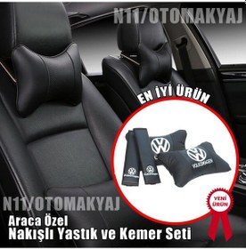 Resim Volkswagen Oto Koltuk Kılıfı Ve Başlık Uyumlu Deri Yastık Set 