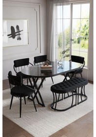 Resim Selenit Mutfak Yemek Masası Takımı- 6 Kişilik Mutfak Masa Sandalye Takımı- Mutfak Masası Takımı Siyah Mermer Model 