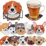 Resim 10 sevimli köpek elmas boyama bardak altlığı, DIY elmas boyama mozaik nakış ahşap masa sanatı bardak altlığı, ofis kahve bardak altlığı, ev oturma odası bardak altlığı, el yapımı el sanatları hediyeleri, 10x10cm stand ile 