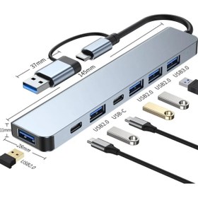 Resim Coverzone 7 In 1 Usb/type-c To Usb A+usb C-usb 2.0/3.0 Çevirici Adaptör Çok Portlu Çoklayıcı Usb Hub 