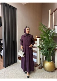 Resim Esra Butik78 Mürdüm Renk Büyük Beden Uyumlu Yazlık Paraşüt Kumaş Tesettür Kap 