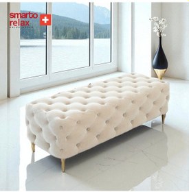Resim Smarto Relax Puf Ascona Ayaklı Kapitoneli Dekoratif Düz 100x100x45 Cm Ekru Ekru 