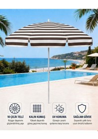 Resim Plaj Şemsiyesi Balkon Bahçe Güneş Şemsiyesi 200cm 10 Telli Uv Korumalı Kahverengi 