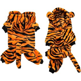 Resim Kediler ve Küçük/Orta Boy Köpekler İçin Kaplan Kostümü - Yumuşak Polar Kışlık Rüzgarlık Ceket, Kaplan Desenli, Kapüşonlu Yaka ve Pati Cebi - Sevimli Kaplan Kıyafeti, Makinede Yıkanabilir Evcil Hayvan Tulumu (Uygun) 
