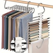 Resim Kaymaz kaplamalı ve ekstra 5 kanca ile yer tasarrufu sağlayan pantolon askısı, pantolon düzenleyici, dağınıklığı %80 azaltır, dar pantolonlar için uygun, kot perakende sergisi 