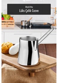 Resim Paslanmaz Çelik 750 Ml Büyük Boy Cezve 9 Fincan Ölçüsünde 