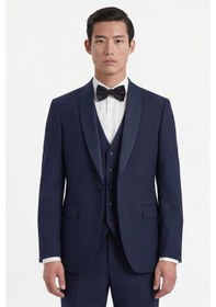 Resim Giotelli Erkek Lacivert Dar Kesim Slim Fit Viskon Dokuma Normal Bel 6 Drop Yelekli Smokin Takım Elbise 