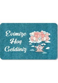 Resim Dijital Baskılı Kapı Önü Paspas Hoşgeldiniz Yazılı Çiçek Desenıç Ve Dış Kapı Paspası Yıkanabilir Gri 