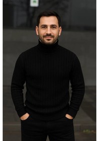 Resim Efnaz Style Erkek Fitilli Triko Kazak 3lü Set Bej Haki Siyah Regular Balıkcı Yaka Tam Boğazlı Triko Seti Modeli Kazak Çok Renkli 